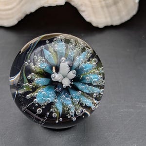 Art Glass Marble: Light Blue Flower Implosion, 1"