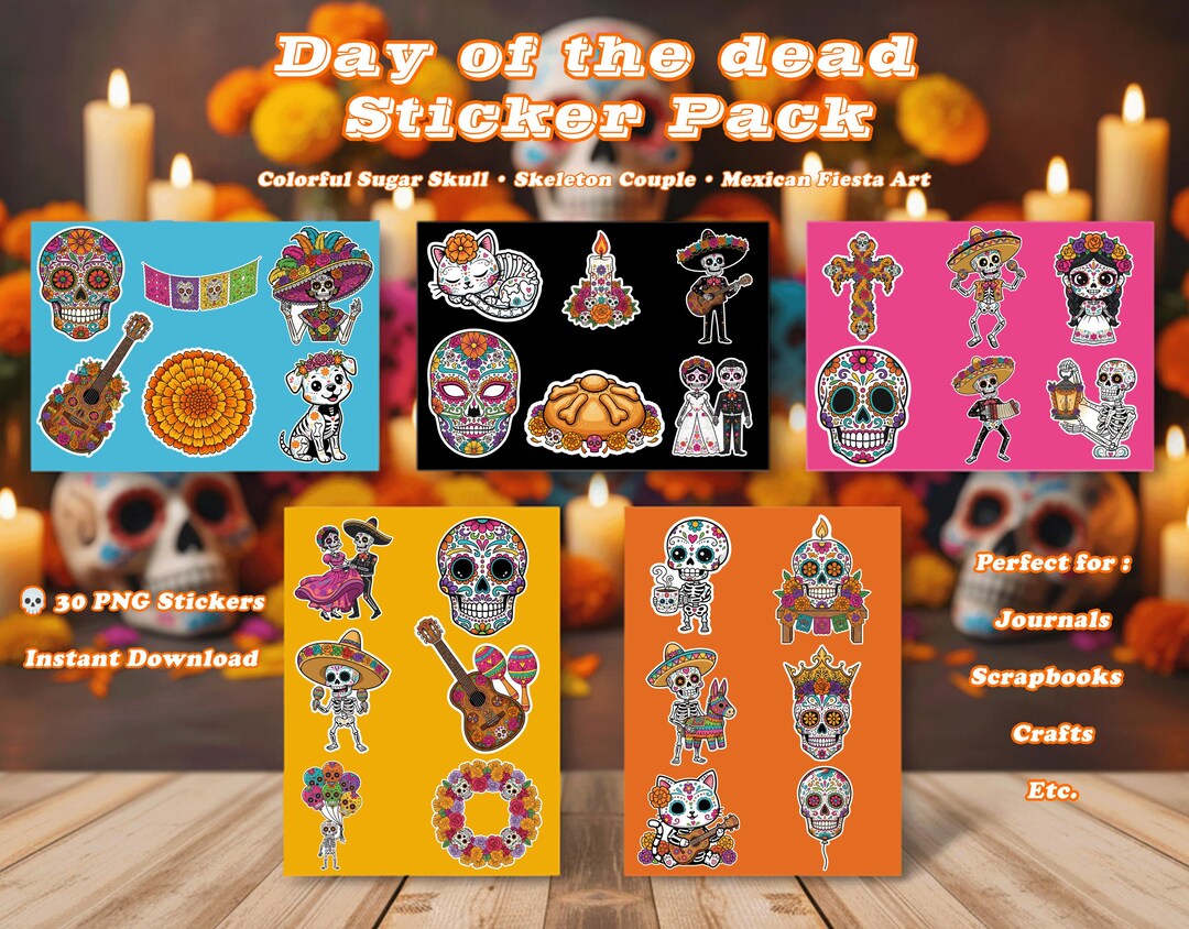 Day of the Dead Stickers | Colorful Sugar Skull Clipart | Día De Los ...