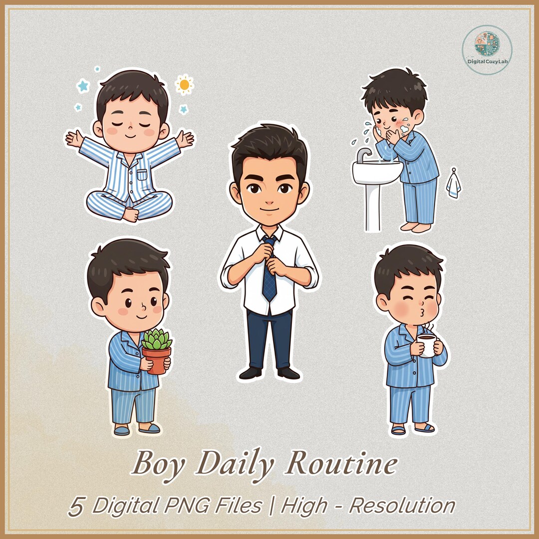 Daily Routine Chibi Charming Chibi Boy Daily Routine Planner Stickers Kawaii Everyday Life ...