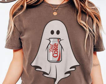 Comfort Color® Coca Halloween Diet Coke Ghost Holding Can Of Diet Coke Shirt, Unisex Diet Cokde Halloween Funny Tee  Q0902