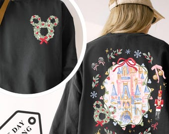 Comfort Color® Disney Magic Castle Shirt Mickey Ear Wreath Merry Christmas tee Vintage Disney Mickey Coquette Bow Christmas tee Q008