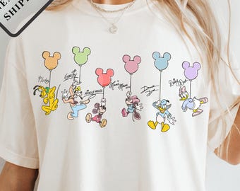 Comfort Colors® Mickey and Friends Shirt, Disney Characters Signature Tee, Magical Disney Balloon Top, Mickey & Co Disney Trip Gift B0114