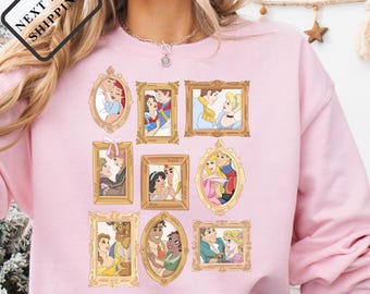 Comfort Colors® Retro Disney Princess Characters Shirt, Girly Disneyland Princess Tee, Rapunzel Belle Cinderella Tee for Disney Trips Q0386