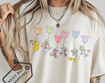 Comfort Colors® Mickey and Friends Tee, Disney Mickey And Co Balloon Shirt, Vintage Disney Vacation Top, Mickey Balloon Family Trip B0109