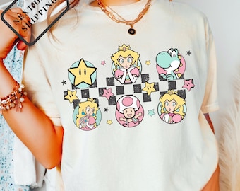 Comfort Colors Mario & Yoshi Shirt: Princess Peach Coquette Tee