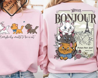 Comfort Colors® Vintage Disney Aristocats Tee, Bonjour Marie Cat Shirt, Everybody Wants to Be a Cat Retro Shirt Q0526