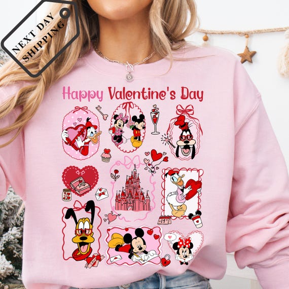 Comfort Colors® Disney Valentine Couple Shirt, Happy Valentines Day Tee, Mickey & Minnie Coquette Bow Tee, Disney Love Day Shirt Q0435
