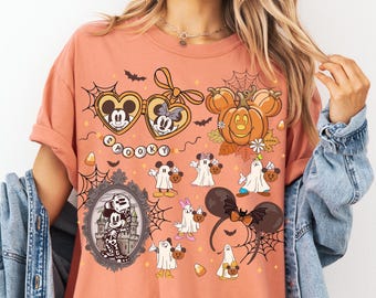 Comfort Color® Retro Mickey Minnie Halloween Shirt Mickey Ghost Shirt Minnie Ghost Shirt Spooky Season Shirt Disney Halloween 0054