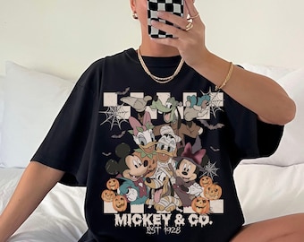 Comfort Colors® Disney Mickey&Co Halloween Shirt, Vintage Checkered Mickey and Friends Spooky Shirt, Disney World Haunted Trip Shirt Q0775