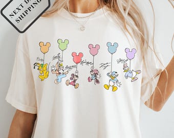 Comfort Colors® Mickey and Friends Shirt, Disney Characters Signature Tee, Magical Disney Balloon Top, Mickey & Co Disney Trip Gift B0114