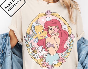 Comfort Colors® Vintage Little Mermaid Tee, Ariel Atlantica Disney Shirt, Retro Mermaid Princess Top, Magical Ocean Disney T-Shirt Q0124