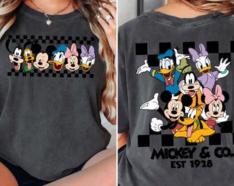 Comfort Colors® Vintage Mickey and Co 1928 Shirt, Retro Checkered Mickey and Friends Tee, Walt Disney Checkered Classic Disney Shirt Q0627