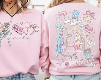 Sudadera con lazo de la Bella Durmiente Aurora de Comfort Colors®, camiseta de hadas de princesas Disney, camiseta de viaje de Disney de la chica del castillo mágico Q0482