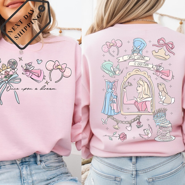 Comfort Colors® Sleeping Beauty Aurora Coquette Bow Sweatshirt, Disney Princess Fairy Tee, Magical Castle Girl Disney Trip Shirt Q0482