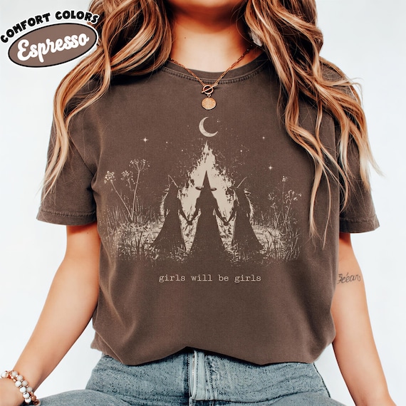 Comfort Color® Vintage Girls Will Be Girls Witch Comfort Colors Shirt, Funny Witch Vintage Shirt, Vintage Halloween Women Shirt Witchy Q0901