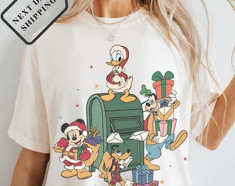 Comfort Colors® Disney Mickey and Friends Christmas Mail Shirt, Merry Christmas Tee, Mickey Minnie Holiday Top, Disney Family Trip Tee Q0211