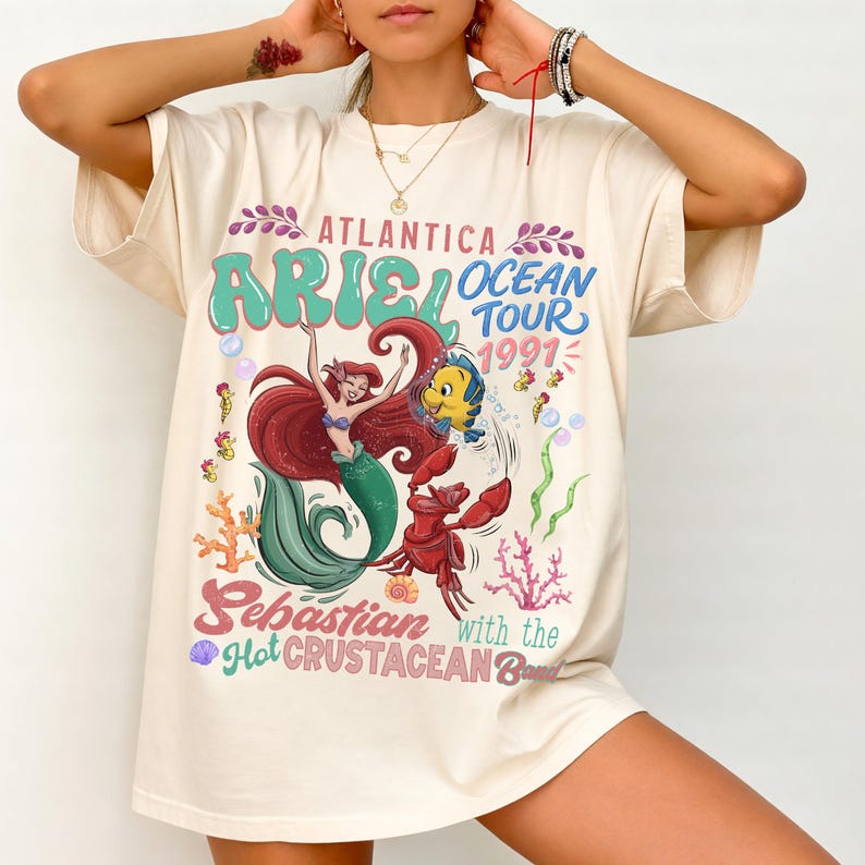 Comfort Colors® Disney Little Mermaid Ariel and Sebastian Tee Atlantica Ocean Tour with Hot Crustacean Band Magical Disney Trip Shirt Q0787 image 1