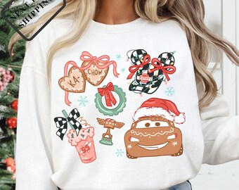 Comfort Color®Disney Lightning McQueen Christmas Shirt, Disney Cars Coquette Bow Shirt, Disney Pixar Characters Tee, Disney Trip Shirt Q0302