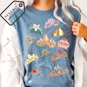 Comfort Color® Disney Princess Crown Shirt Snow White Rapunzel Ariel Belle Tee Disney Girl Trip Shirt Magic Kingdom Vacation Shirt 0017
