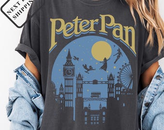 Comfort Colors® Retro Disney Peter Pan Shirt, Tinker Bell & Wendy Neverland Flight Tee, Vintage Disney Family Trip Disneyland Shirt Q0150