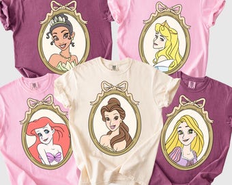 Comfort Colors® Vintage Disney Princess Frame Shirt, Disney Princess Tee, Classic Cinderella Belle Ariel Tee, Disney Trip Shirt Q0468