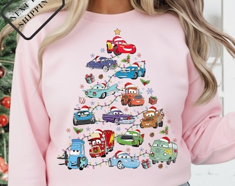 Comfort Color® Disney Cars Christmas Shirt, Pixar Lightning McQueen Tow Mater Xmas Tee Disney Pixar Shirt, Disney Cars Christmas Shirt Q0340