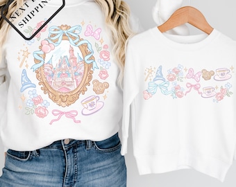 Camiseta Comfort Color® Vintage Disney Magic Castle para madre e hija, camiseta con lazo coqueto, camiseta Disneyworld, camiseta Disney Trip, camiseta de princesa Disney Q0555