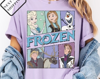 Comfort Colors® Retro Frozen Shirt, Anna Elsa Olaf Winter Tee, Disney Princess Snowy Magic Castle Tee, Winter Disney Vacation Tee Q0494