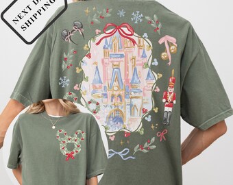 Comfort Color® Disney Merry Christmas Shirt Vintage Disney Mickey Coquette Bow Christmas tee Disney trip Xmas Sweatshirt Q008