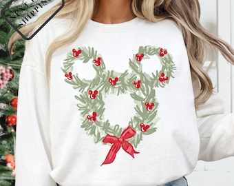 Comfort Colors® Retro Disney Christmas Shirt, Coquette Bow Holiday Tee, Mickey Head Xmas Shirt, Disney Vacation Tee Q0310