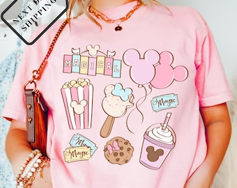 Comfort Colors® Disney Foodies Shirt, Magical Park Snack Tee, Epcot Snack Top, Coquette Bow Disney Shirt, Mickey Vintage Snacks Tee Q0147