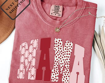Comfort Colors® Mama Coquette Bow Tee, Cute Mother’s Day Shirt, Mom-to-Be Announcement Shirt, Vintage Best Mom Tee Q0447