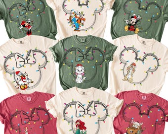 Comfort Colors® Custom Disney Characters Christmas Shirt, Disney Family Matching Christmas PJs Holiday Tee, Disney Xmas Shirt, Q0183