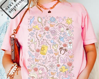 Comfort Colors® Vintage Disney Best Day Ever Pressed Flower shirt, Magical Castle Shirt, Coquette bow Disney Tee, WDW Trip Tee, Q00565