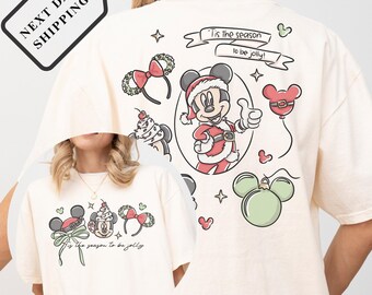 Comfort Color®2-sided Disney Christmas Mickey tis the season to be jolly Shirt Vintage Disney Christmas tee Disney Family Matching Xmas Q007