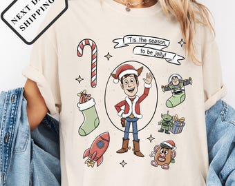 Comfort Colors® Toy Story Christmas Shirt, Woody & Buzz Lightyear Holiday Tee, Pixar Christmas Family Shirt, Disney Xmas Trip Top Q0210