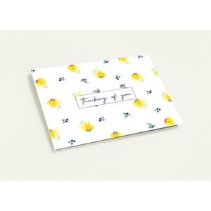 Lot de 10 cartes de voeux « Je pense à vous » avec des illustrations originales à l'aquarelle : il pleut des tournesols