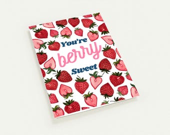 Single Card – You're Berry Sweet Greeting Card – Watercolor Strawberry Cards – Cute Pun Greeting for Thank You, Friendship, Just Because
