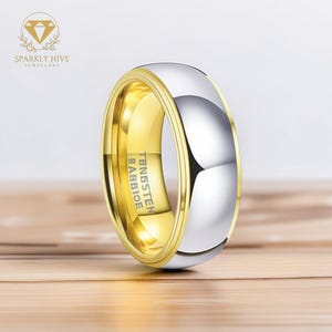 Wolfraamstalen gouden ring voor mannen en vrouwen, ring van 4 mm, 6 mm, 8 mm, gladde grote vergulde ring, uniseks trouwring, ring voor hem