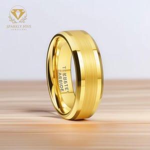 Gold Plated Tungsten Steel Unisex Ring, 6mm, 8mm, Chamfered Middle Sand Ring, Ring for Him, Unisex Wedding Band, Gift for Couple