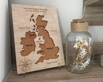 Träkarta över Storbritannien Väggkonst England Karta över Skottland Karta över Wales Karta över Irland Karta över Häftstift Karta över Make Present Till Hennes Födelsedagspresent