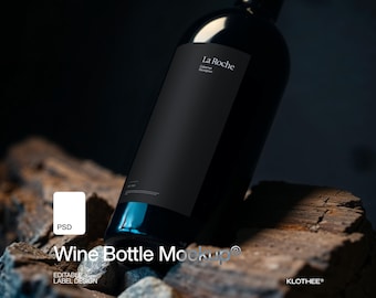 Maqueta PSD de etiqueta de vino / Diseño de botella minimalista moderno (Descarga digital)