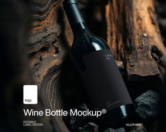 Maqueta PSD de botella de vino: Diseño de etiqueta minimalista (descarga digital)