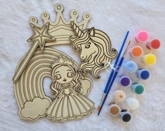 Kids Paint Your Own Wood Kit: Princess, Unicorn, Rainbow