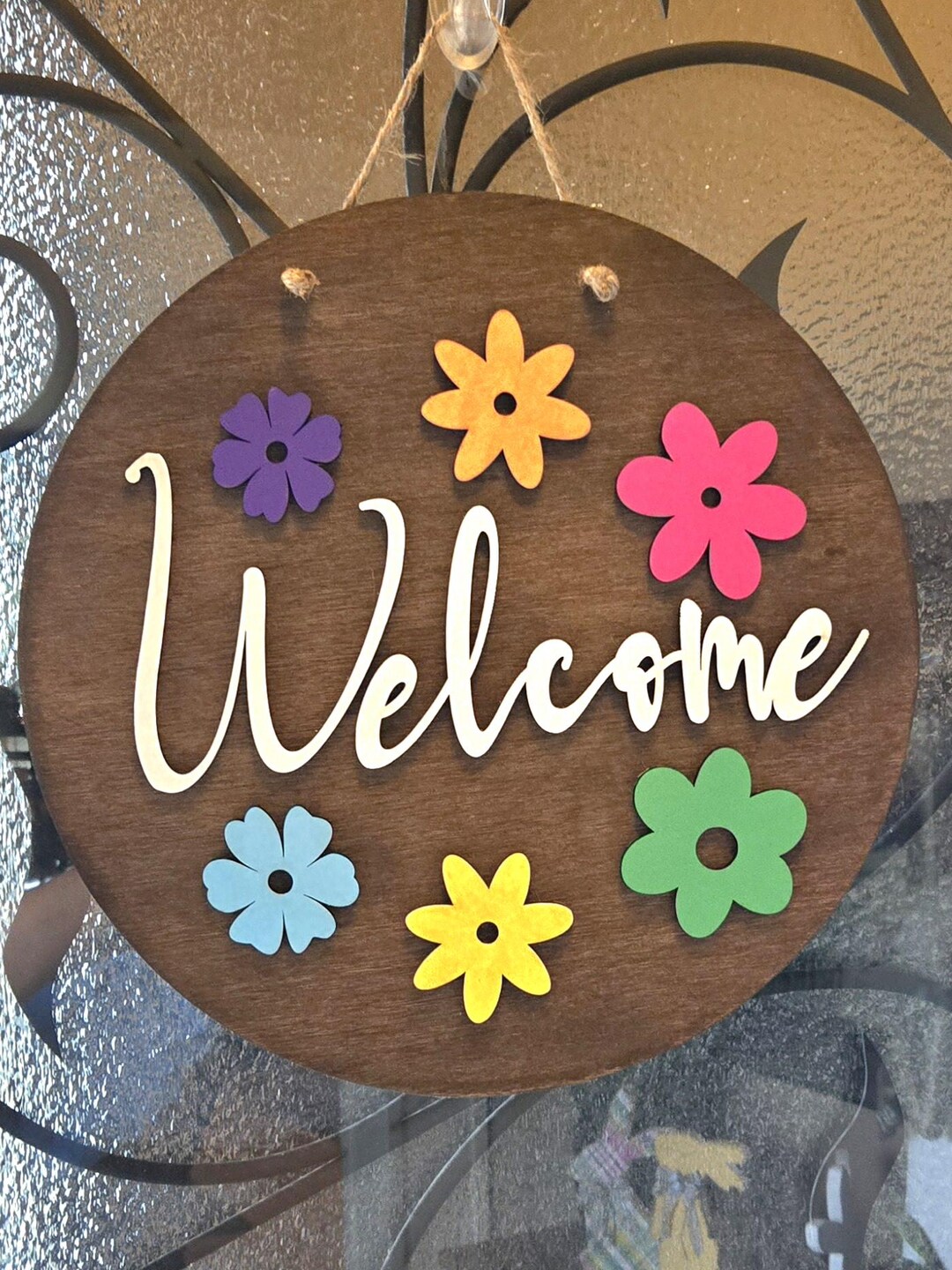 Spring Welcome Sign, Door Hanger, Raised Design, 16 Round Colorful ...