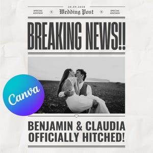 Vintage Wedding Newspaper Template: Customizable Program (Canva Digital Download)