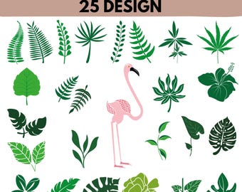 Tropische Blätter SVG Bundle: 25 Dschungel Clipart Designs (digitaler Download