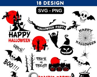 Halloween SVG Bundle: 18 Cut Files for Cricut, PNG Clipart (Digital Download)