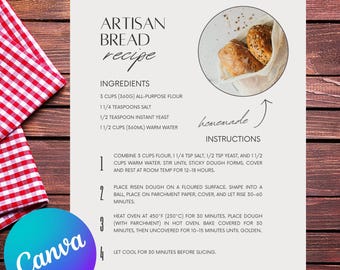 Editable Recipe Card Template: Modern Minimalist Design (Canva, US Letter & A4) (Digital Download)