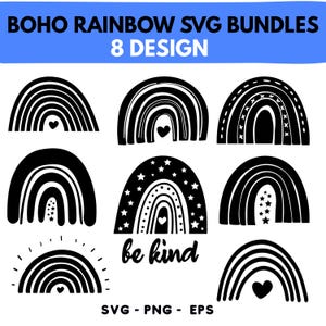 Boho Rainbow SVG Bundle: Hand-Drawn Clipart, Stickers (Digital Download)